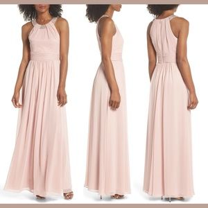 NWT $188 Eliza J Beaded Halter Gown‎ in Blush Pink [Petite SZ 10P ]